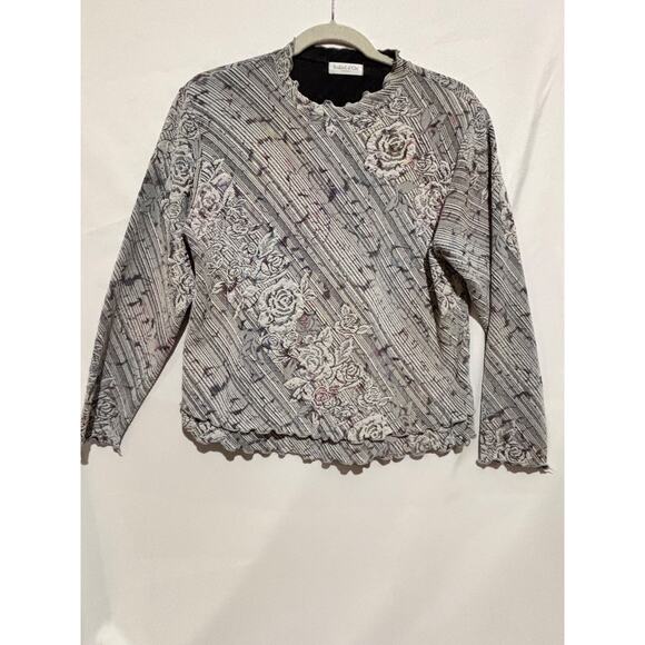 Vintage Soliel D’or Tokyo‎ Floral Lined Ruffled Knit Top Womens Sz M whimsigoth - Picture 2 of 9